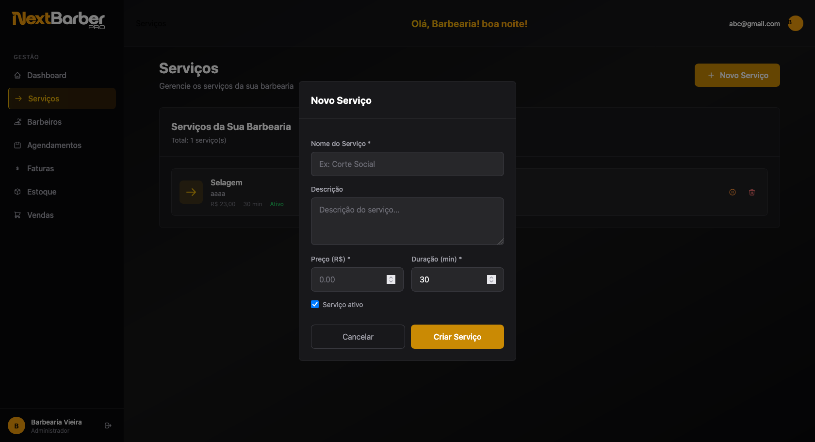 Cadastro de Serviços